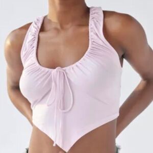 Urban Outfitters Hanky Hem Crop Top Gathered V-Neck Pink Small